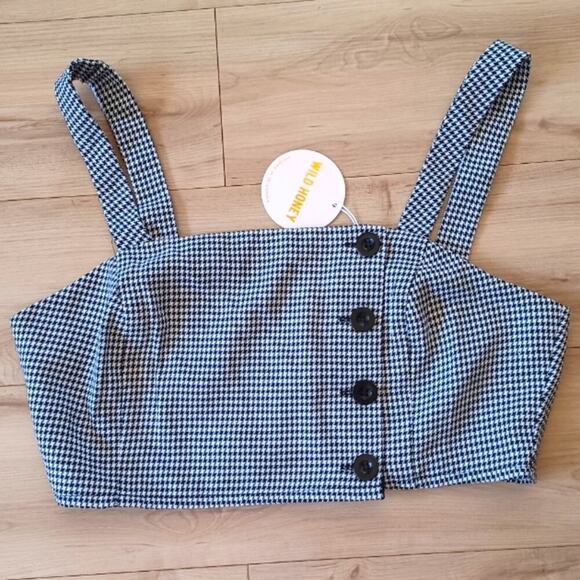Wild Honey Crop Top Black White Herringbone Size M NWT Summer Sale - Picture 1 of 9